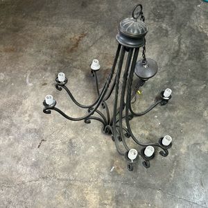 Used Black metal, 8 light dining chandelier